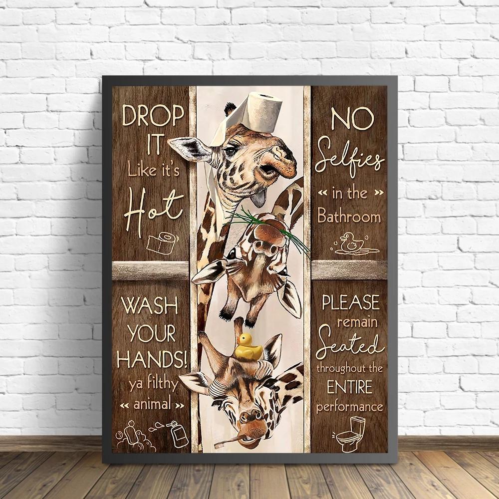 Toilet Rules Wall Art Canvas Painting Funny Bathroom Animal Cow Donkey Giraffe Poster Print Pictures Bathroom Home Decoration