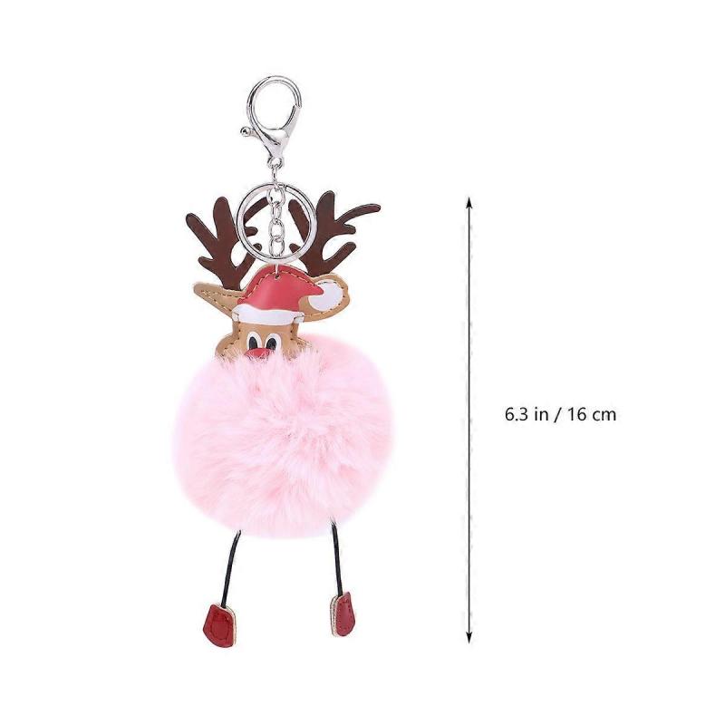 Cute Cartoon Keychains Cartoon Elk Keychain Daily Outfit Match Light Pink Ball 1Set