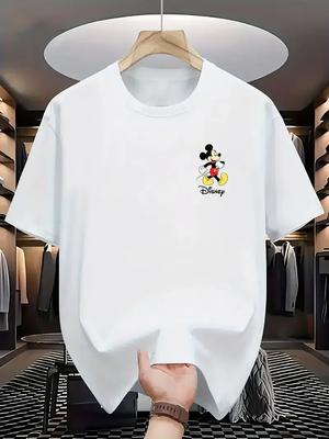 Disney Mickey Mouse Series Men's T-shirts, Casual Pure Cotton Short-sleeved, Fashionable and Trendy Street Men's Clothing
