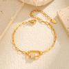 Women's Gold Clavicle Chain Necklace with Zirconia Oval Pendant and Stainless Steel Square Links