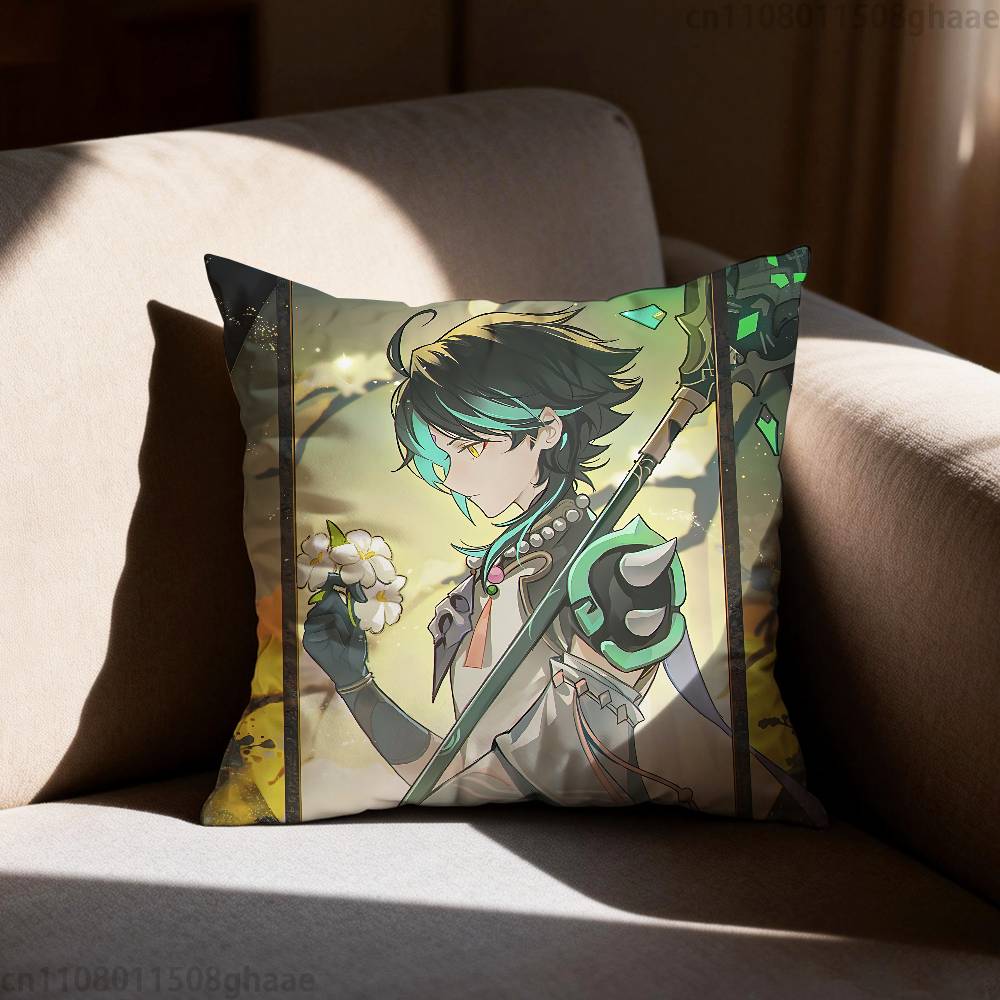 GGenshin Impact Xiao Pillow Case Sofa Living Room Bedroom Headboard Backrest Cushion Square Cushion Nap Time
