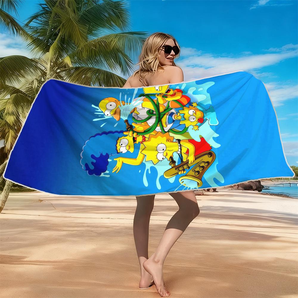 Cartoon Character Simpsons Beach Towel Ultra-fine Fiber Quick Drying Absorbent Beach Swimming Vacationvacation Essentials