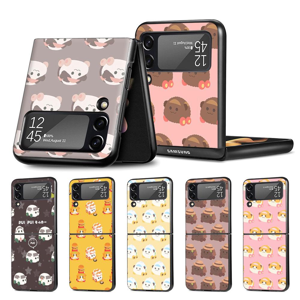 PUI PUI MOLCAR Cute Case for Samsung Galaxy Z Flip4 Flip3 5G PC Hard Cell Phone Shell Z Flip 4 3 Black Coque Zflip4 Zflip3 Cover