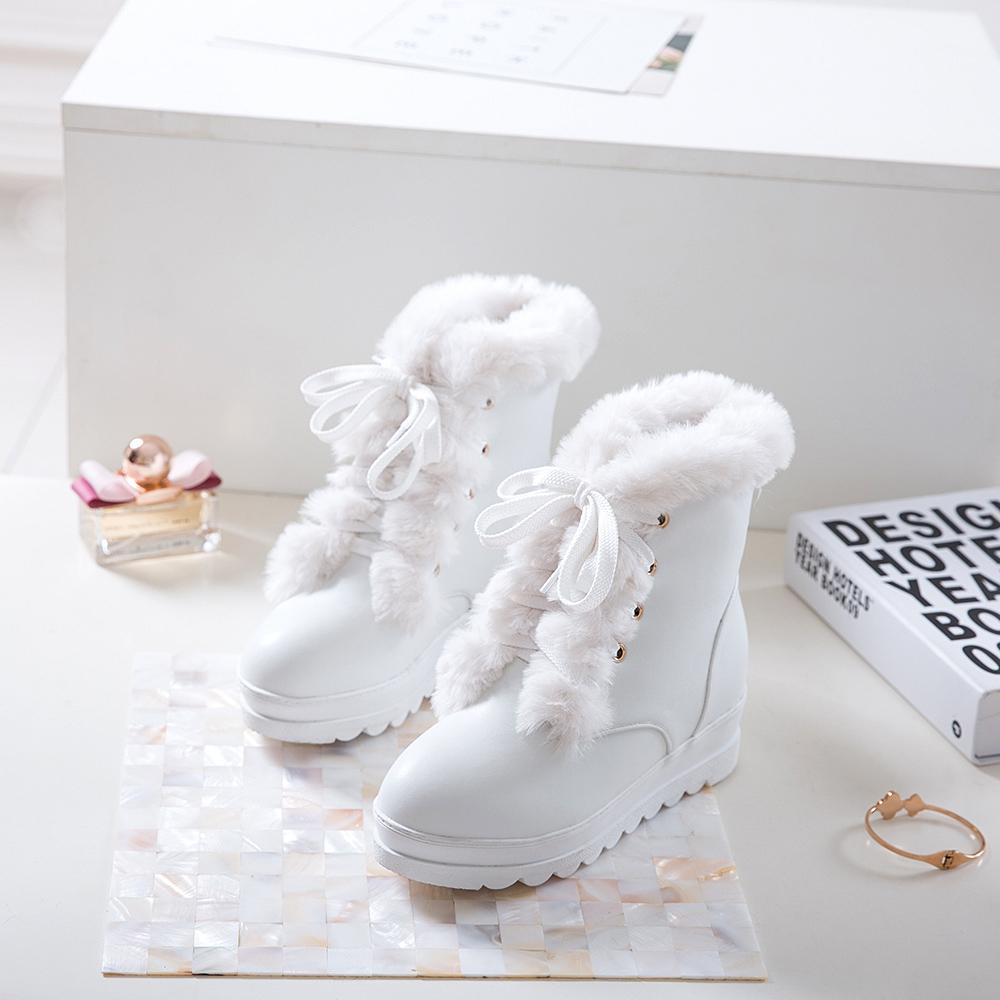 B5/Damen-Kurzstiefel, Winter-lange Plüsch-warme Schneestiefel, übergroße Damenschuhe, erhöhte schräge Absätze, Damenschuhe