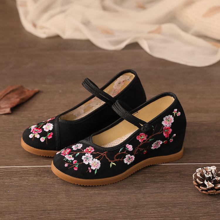 Fashion Chinese - Style Embroidered Wedge Mary Janes | Hanfu & Qipao - Friendly Daily Commute Ancient - Style Shoes