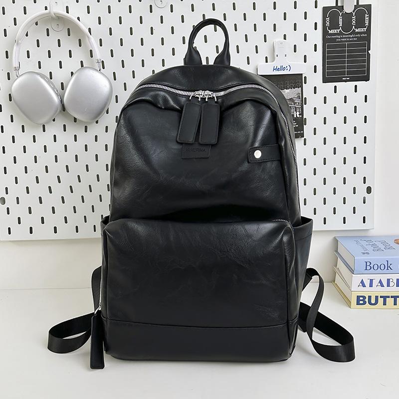 Schoolbag Schoolbag Male Korean Version College Student Backpack Pu Texture Casual Large Capacity Backpack High School Student Computer Casual