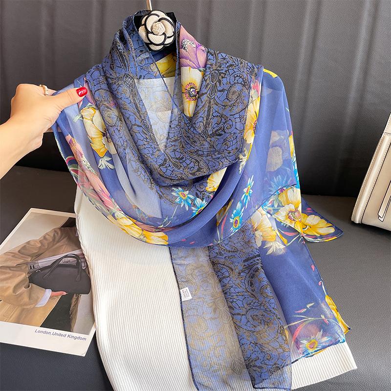 Spring Scarf For Women, Luxury Design, Smooth Silk Scarf, Soft Muslim Headband, Beach Shawl.
