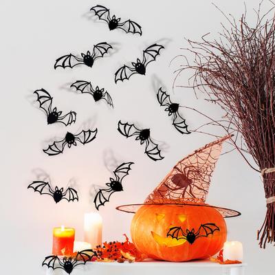 Creative 3D Bat Wall Stickers Halloween Decorative Wall Stickers Happy Halloween Party Supplies Background Wall Decoration