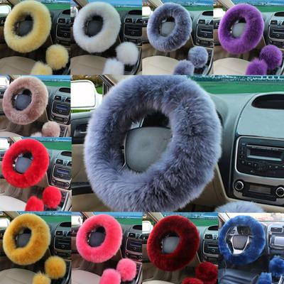 Plush Warm Steering Wheel Cover Woolen Handbrake Automobile Wool Steering Wheel Cover