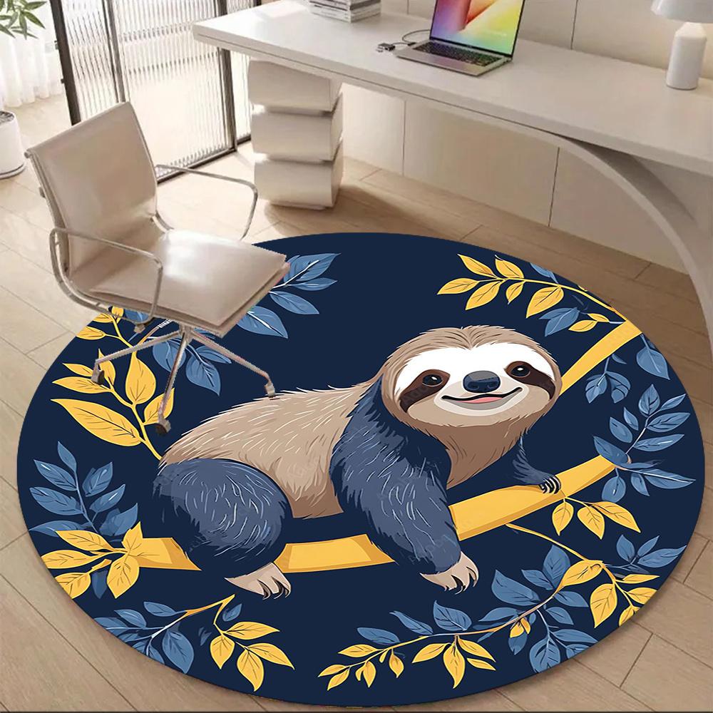 1pcSloth Branch Office Round Area Rug, Indoor Mat Suitable ForOffice, Under Office Chairs Bedroom Living Room Home Decor, Room Deco 018