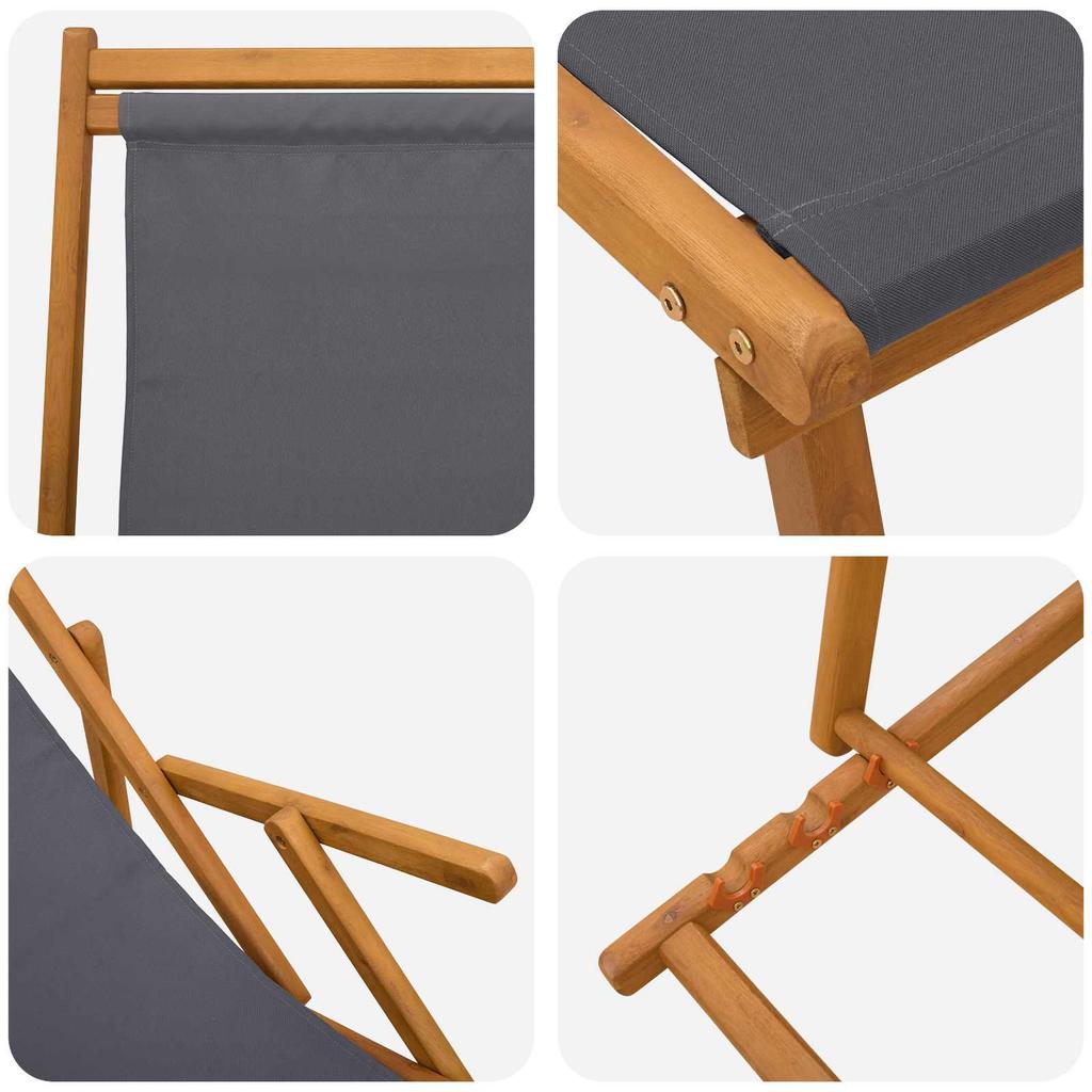 Foldable Sun Lounger 3 Positions Solid Eucalyptus Wood Grey