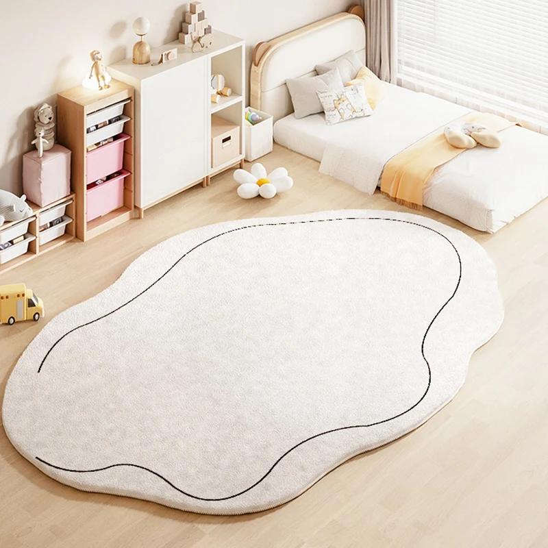 

Ins Cream Style Carpets for Living Room Wabi-sabi Bedroom Decor Plush Carpet Fluffy Soft Bedside Rug Irregular Shaped Thick Mat 80*120cm