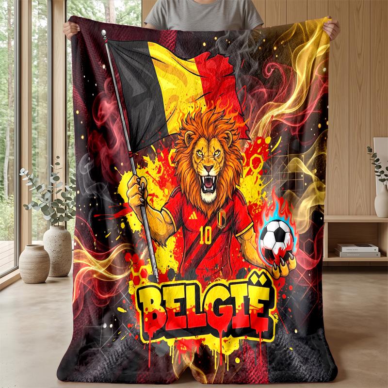 Belgium Football Printed Flannel Blanket Skin Friendly Warm Decorative Throw for Indoor Couch Bed Daily Use