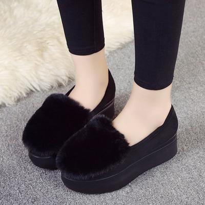 Winter Women Shoes Loafers Plus Size Creepers Flat Platform Fleece Shoes Slip On Flat Fur Shoes For Female Moccasins