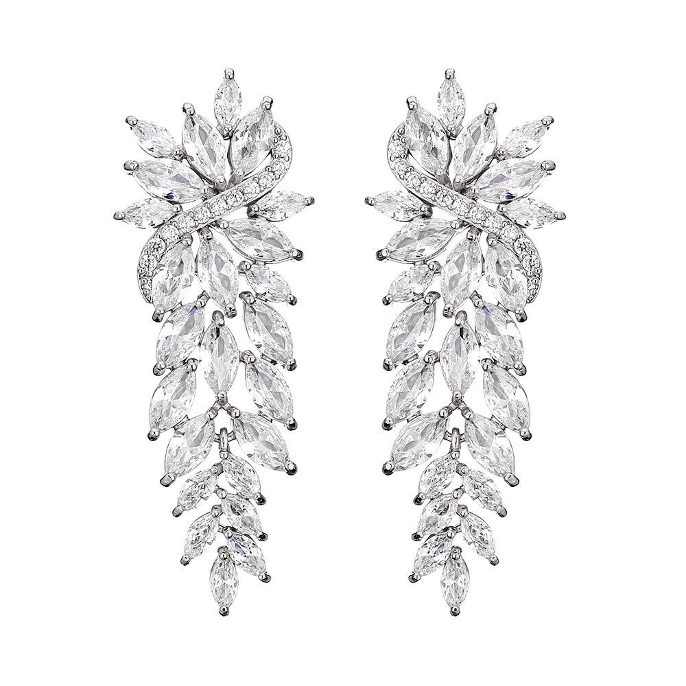 Grid Temperament Full Of Zircon Flower Earrings Bridal Dinner Dress Temperament Luxury Full Of Diamond Earrings