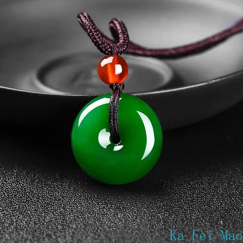 Natural Green Jade Safety Buckle Pendant Necklace Hand-Carved Charm Jadeite Jewelry Fashion Amulet Gifts for Men Women jewellery