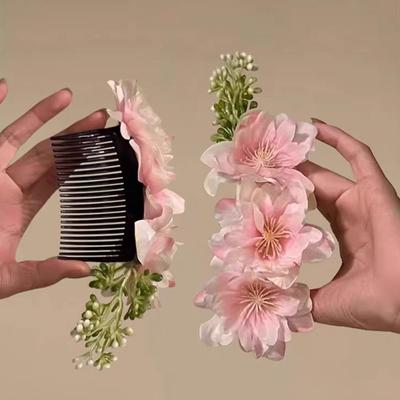 Sweet Flower Hair Comb Side Clip Barrette For Women Girl Coiled Hair Comb Beach Wedding Hairclip Vacation Style Hairpin Headband