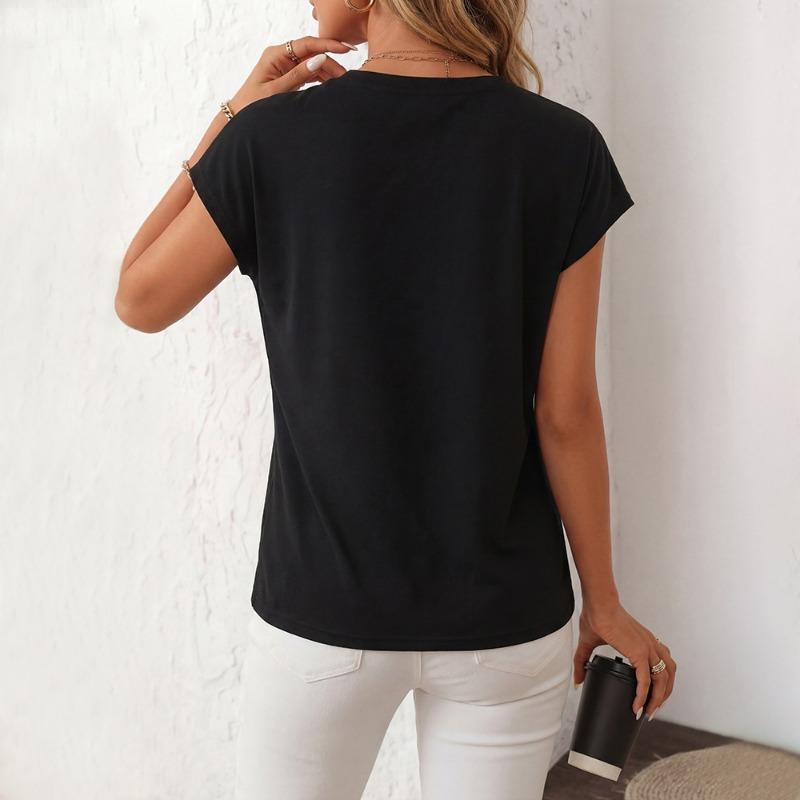 Women V Neck Short Sleeve Slim Fit Solid Casual Basic Inner T Shirt