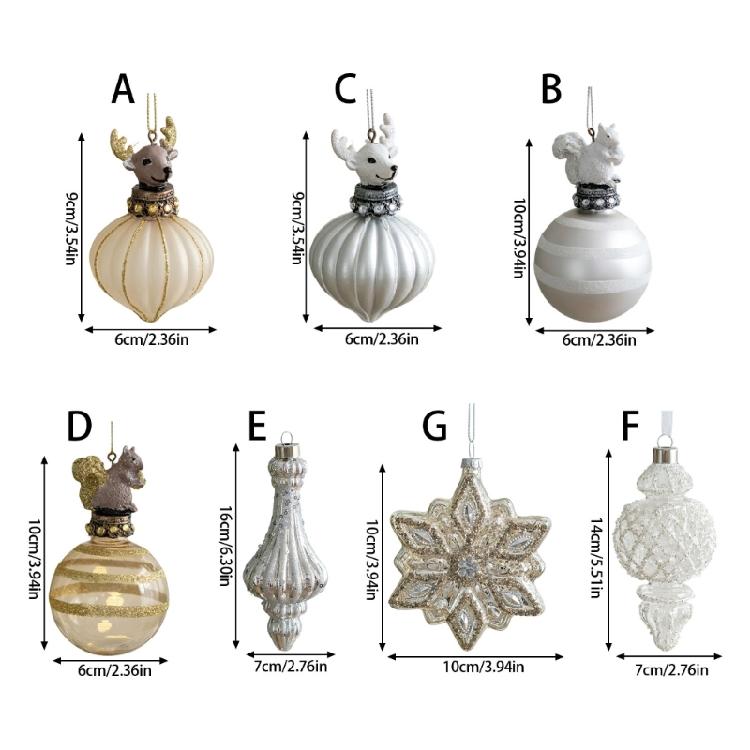 Ornamenti di Natale in Vetro Premium con Forme Creative a Goccia e Scoiattoli e Dettagli Dinamici di Glitter