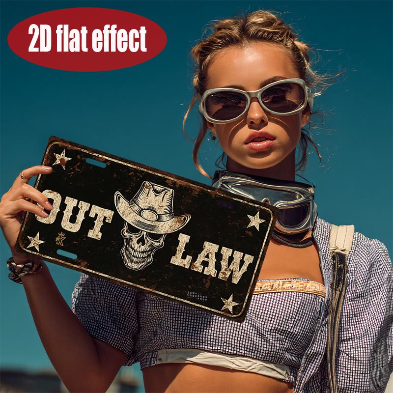 

Outlaw Cowboy Skull D Flat Printing License Plate Style Metal Tin Sign Western Retro Themed Decorative Aluminum Sign for Bar 15x30cm(5.9x7.8inch)