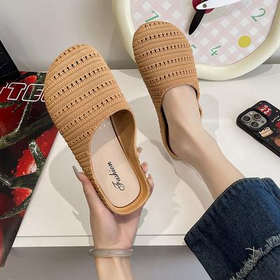 Women's  Crochet Knit Mule Slides Breathable Open-back Casual Flat Slippers