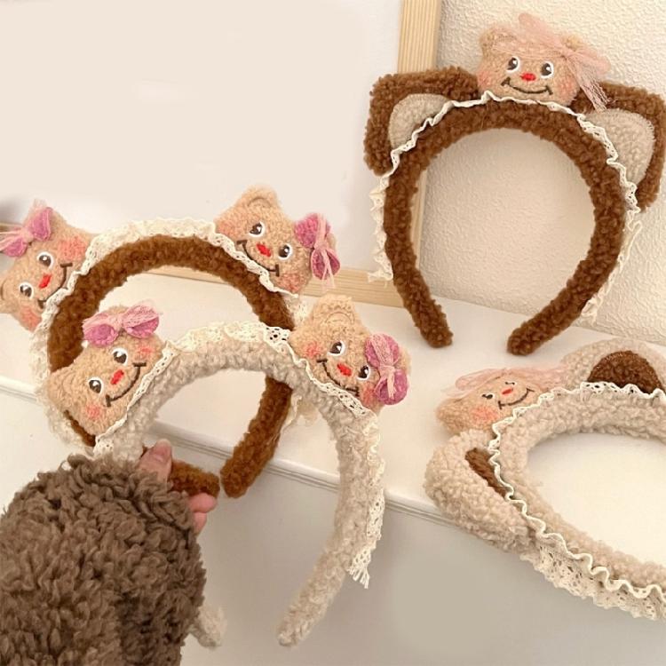 Cartoon Plush Bear Headband Music Festival Hairhoop Birthday Party Hairband Women Face Washing Hairhoop Accessories