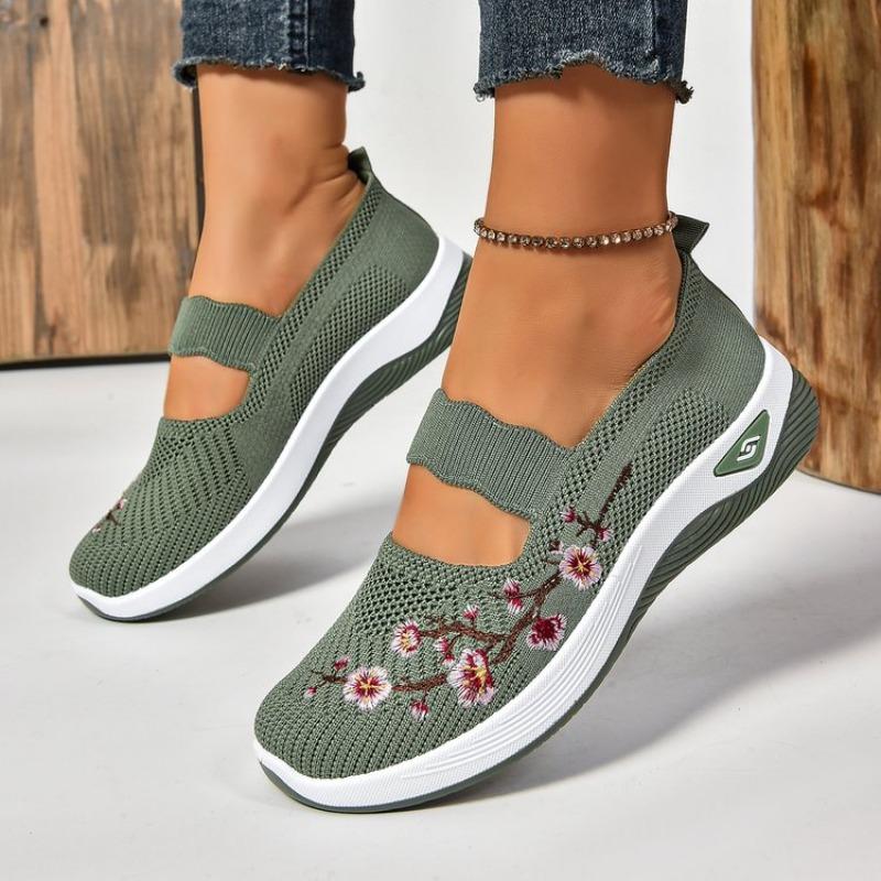 2024 Casual Shoes for Women Flat Ladies Shoes Non-slip Soft Sole Loafers Breathable Mesh Embroidery Comfort Lightweight Sneakers