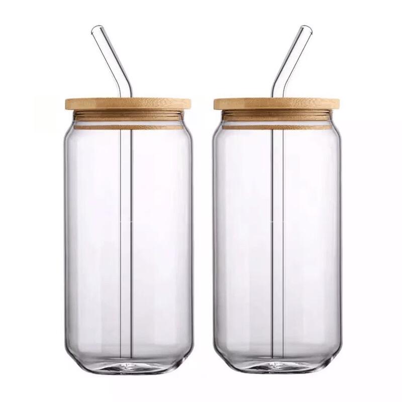 

550ml Glass Drinking Cup with Straw and Bamboo Lid