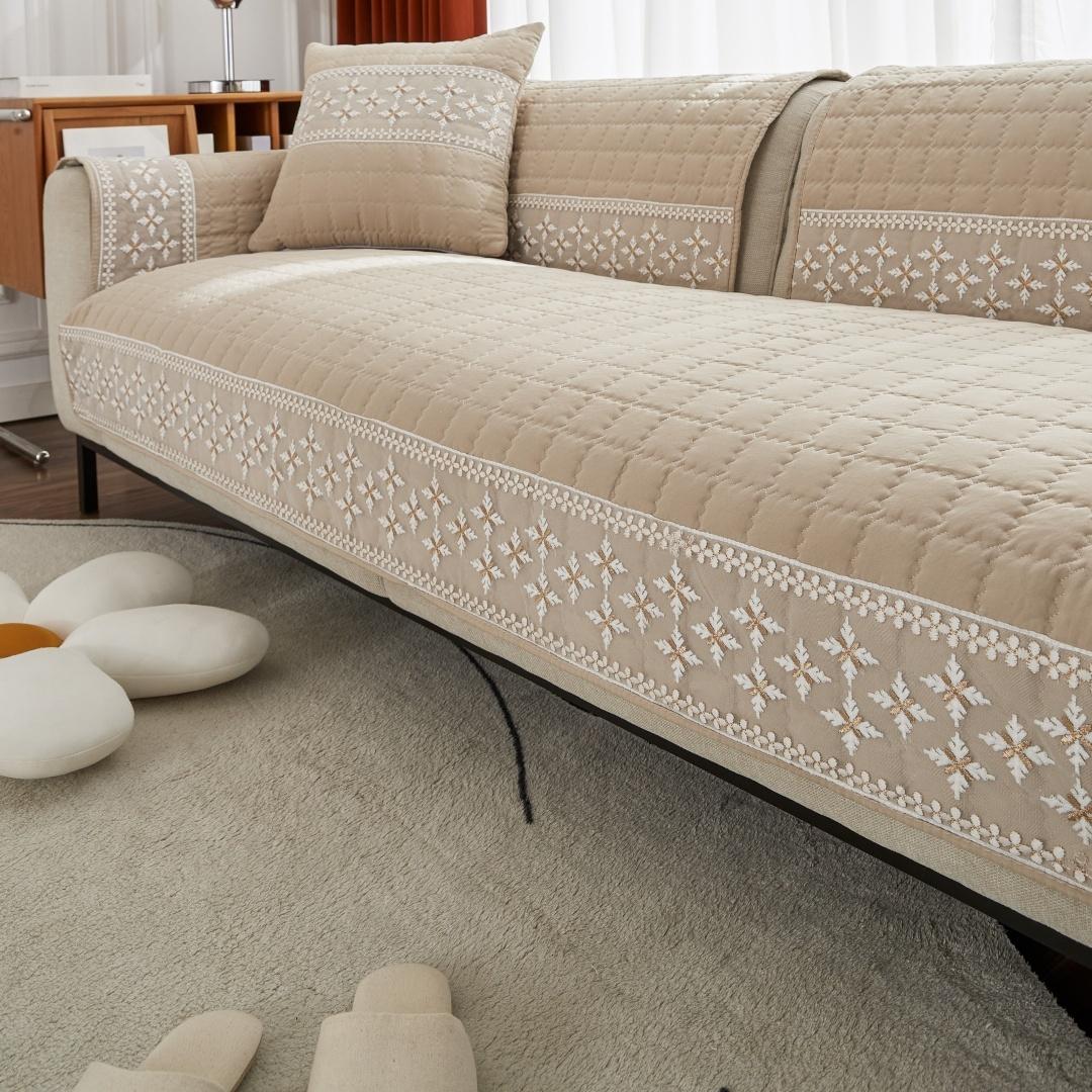 Schneeflocken-Spitzen-Dekor Waffelsteppung Verdickte Sofadecke, Anti-Rutsch-Sofahandtuch für Wohnzimmer Alle Jahreszeiten Zukünftiges Dekor-Pad 70*70cm
