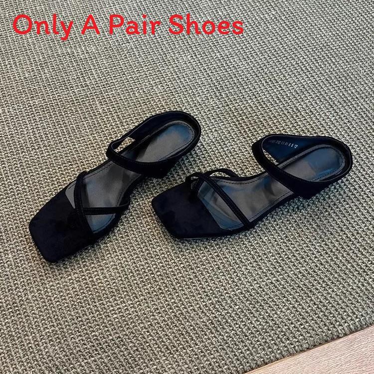 Retro Square Toe Cross Slip On Sandals With Rubber Sole For Summer Casual Women