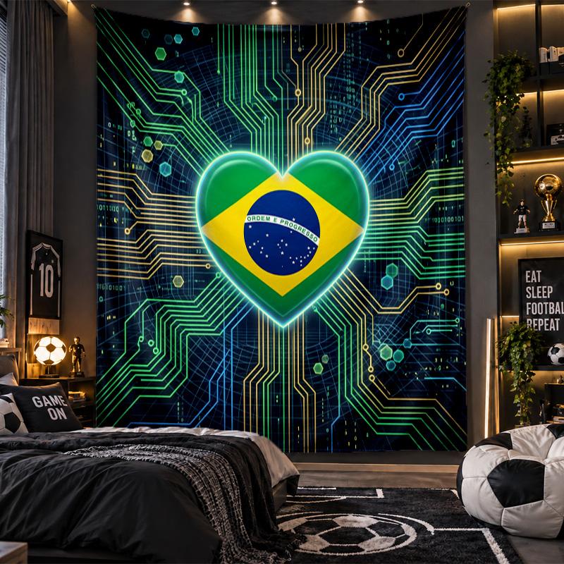 Wandbehang Tapisserie Brasilien Fußball Druck Stoff für Wohnzimmer Schlafzimmer Heimdekoration