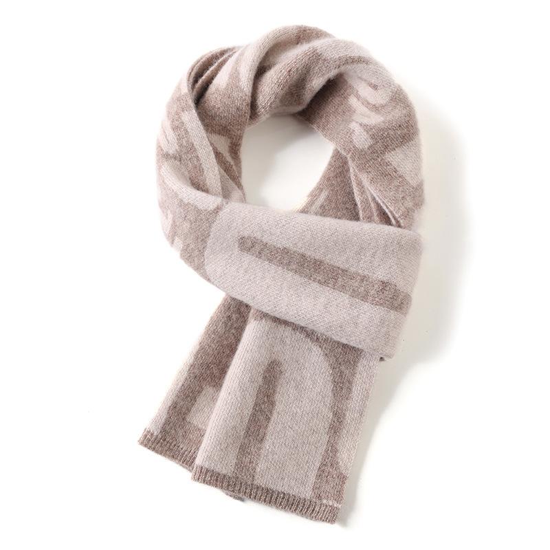 Letter Design Versatile Pure Wool Scarf Fashion Warm Small Wide Shawl Autumn and Winter New 100 Wool Scarf