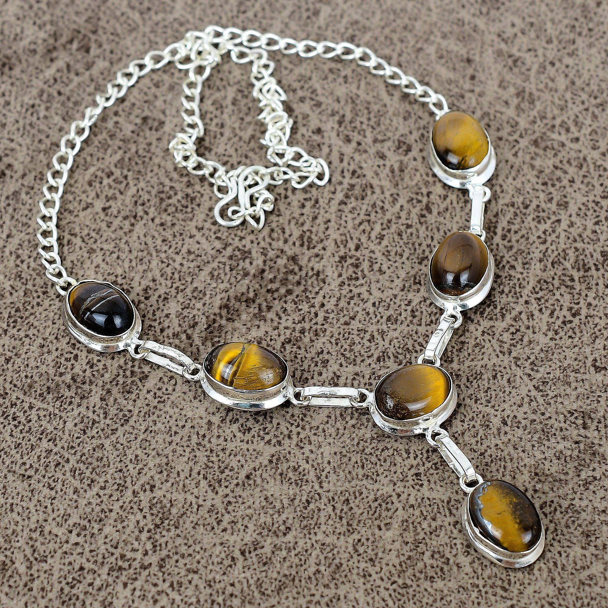

Tiger Eye Gemstone Handmade 925 Sterling Silver Jewelry Necklace 18 KKG-400
