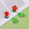 Cute Plant Little Safflower Badge Four Leaf Clover Green Leaf Red Plum Blossom Alloy Oil Drip Brooch