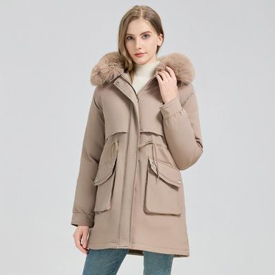 Winter New Women's Cotton-padded Clothes Medium and Long Hooded Removable Fur Collar Versatile Fashion Coat