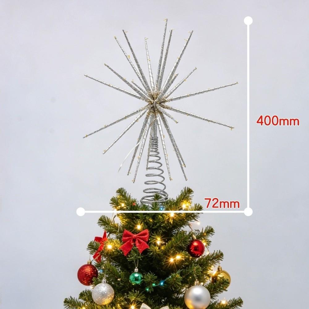 New 3D Glitter Star Christmas Trees Topper Shine Iron Glowing Tree Topper Light Up Xmas Tree Ornament Party Decoration