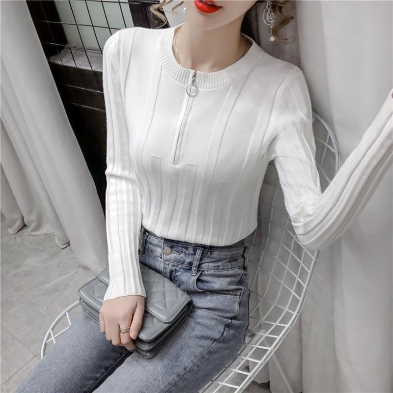Women Spring Slim Knitwear Tops Casual Collar Long Sleeve Pullover Female Stripe Patchwork Shirt Knitted Sweater