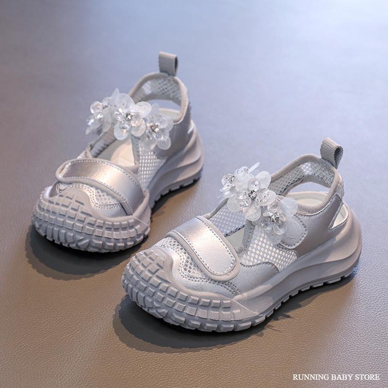 

Children Fashion Platform Sport Shoes Girls New Summer Beige Silver Casual Chunky Sneakers with Rhinestone Appliques I06224 26 серебряный
