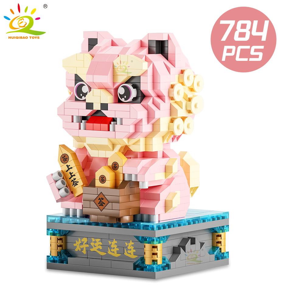 Chinese Style Lucky Dancing Lion Diamond Micro Building Blocks Table Decoration Bricks Kids Assembled Toys for Children