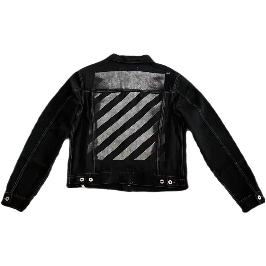 Off-White Alphabet Print Denim Jacket With Turn-Down Collar Men Outerwear Black OMYE079C99DEN0044001PD