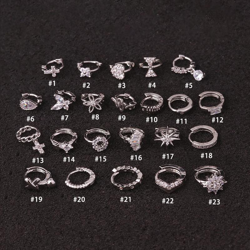 Xiaohongshu Thin Bar Ear Cartilage Piercing Earrings - Micro-set Zirconia Ear Cuff Jewelry