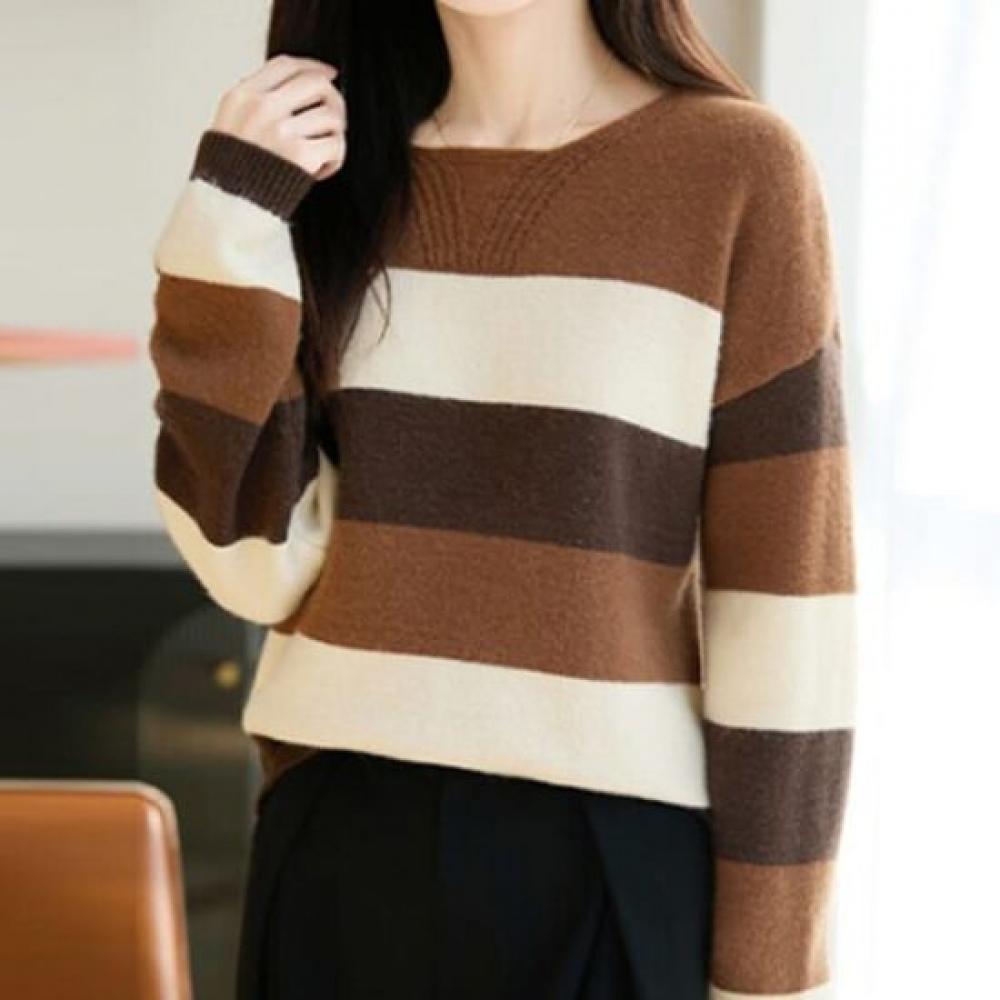Navava Women Striped Colorblock Long Sleeve Knit Top Nk3529