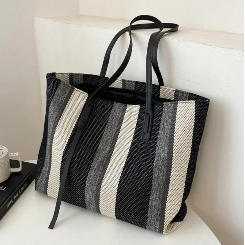 Raffia Summer Bags for Woman  Stripe Designer Shoulder Crossbody Shopper Storage Bag Women Casual Canvas Handbag Tote Bag