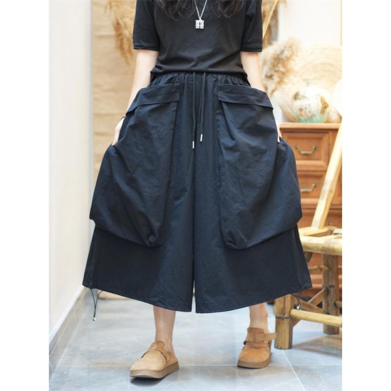 

Брюки карго свободного кроя с большим карманом, женские, летние, уличная одежда, повседневные шорты, женская уличная одежда, женские брюки с широкими штанинами 2025 2XL чёрный