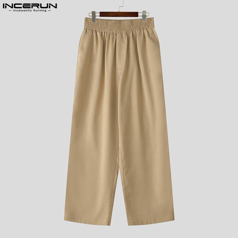 INCERUN Men High Elastic Waist Ruffled Casual Loose Long Trousers Pants With Pockets
