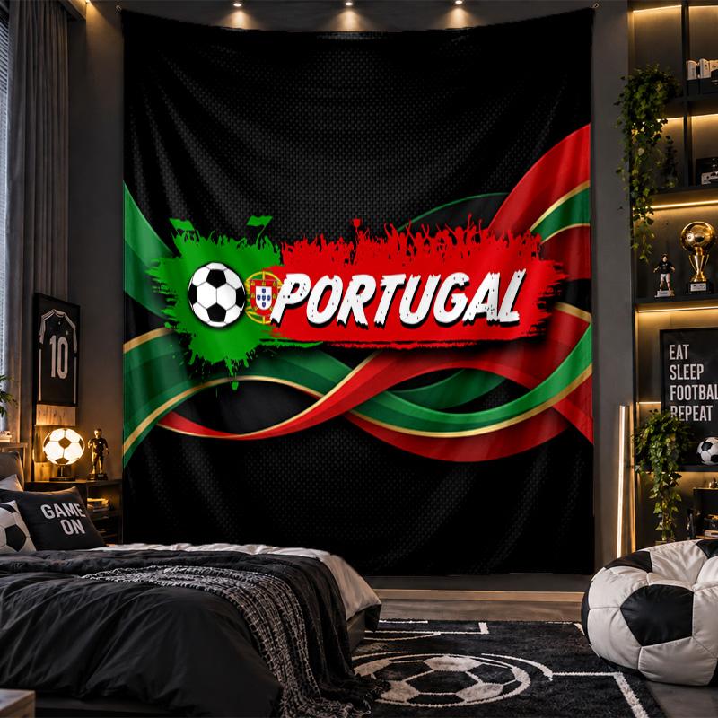 Wall Hanging Tapestry Portugal Football Print Cloth for Living Room Bedroom Home Decor