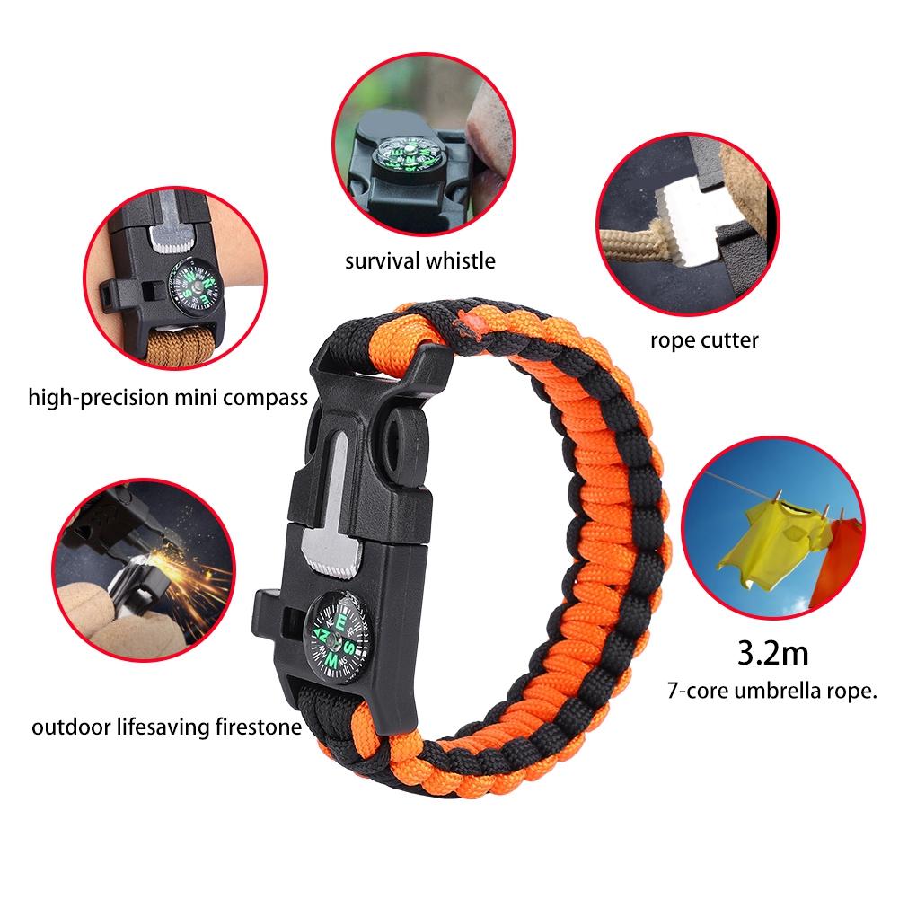 Paracord Survival Bracelets for Men Women Outdoor Bangles Wrap Umbrella Rope (Orange Black)