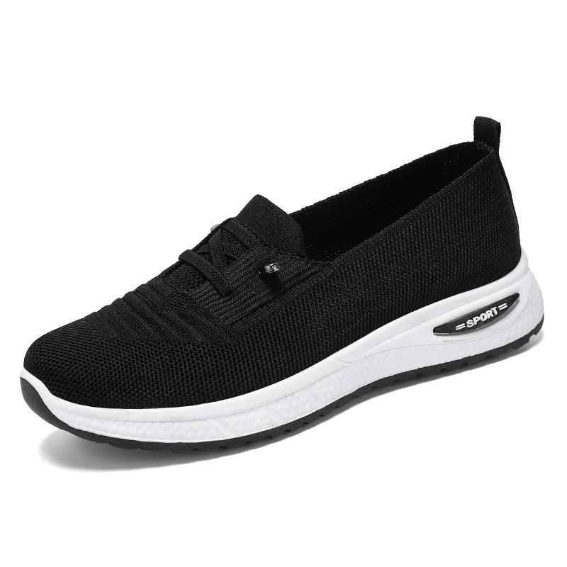 New Casual Women's Shoes Flying Woven Breathable Mom Shoes Shallow Single Shoes