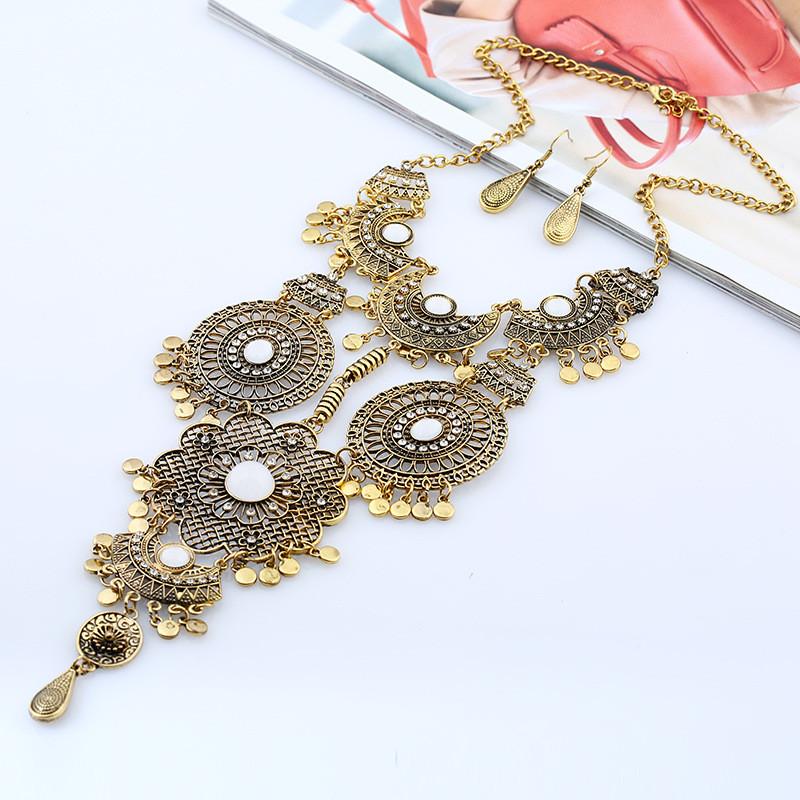 

Retro Long Alloy Pendant Necklace With Water Wave Chain For Festival Wear GoldWhite
