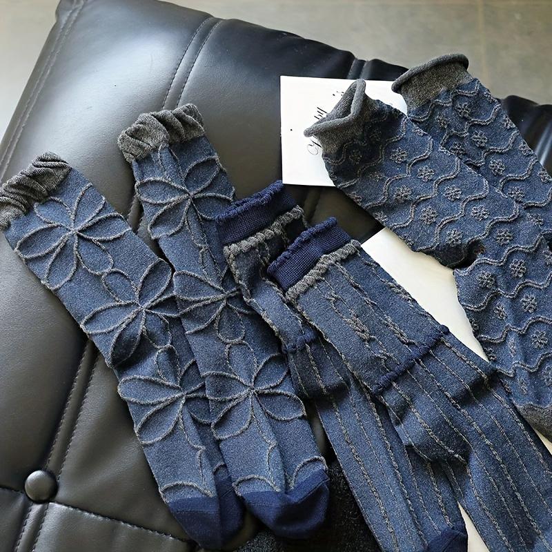 1PC Navy Blue Timeless Seamless Well-Made Versatile Comfortable Vintage Soft Mid-Calf Elegant Socks Seam-Free